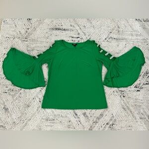 MSK Green Ruffled Cut Out Blouse with Rhinestones Women Size XL